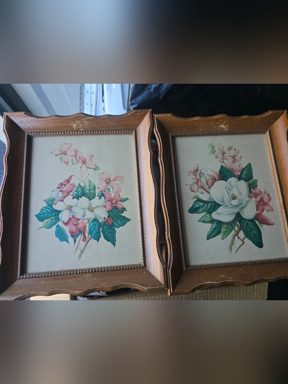 1950s Framed Lithograph Flower, Wall Decor Set.
